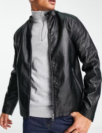 Jachetă imitație de piele Barneys Originals, negru