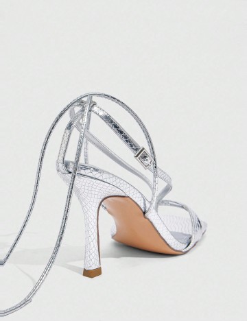 Sandale Cu Toc Shein CUCCOO, argintiu