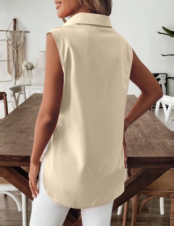 Cămașă cu m&acirc;necă scurtă Shein, crem