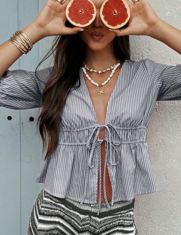 Cămașă cu m&acirc;necă scurtă Shein, gri