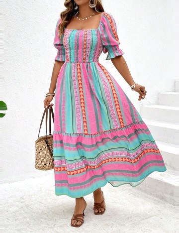 Rochie maxi Shein Curve+, mix culori