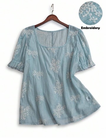 Cămașă cu m&acirc;necă scurtă Shein Curve+, albastru