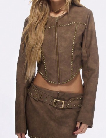 Jachetă imitație de piele Shein Missguided, maro