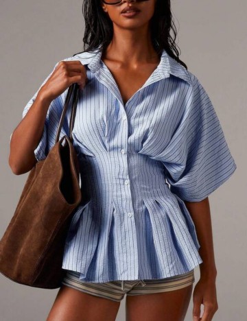 Cămașă cu m&acirc;necă scurtă Shein, albastru