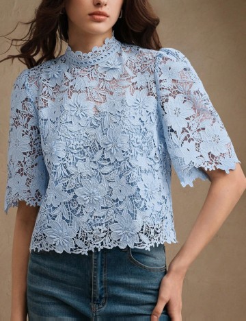 Cămașă cu m&acirc;necă scurtă Shein Anewsta, albastru