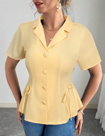 Cămașă cu m&acirc;necă scurtă Shein Curve+, galben