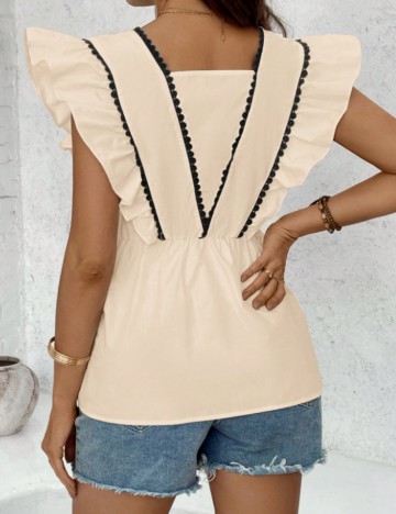 Cămașă cu m&acirc;necă scurtă Shein, crem