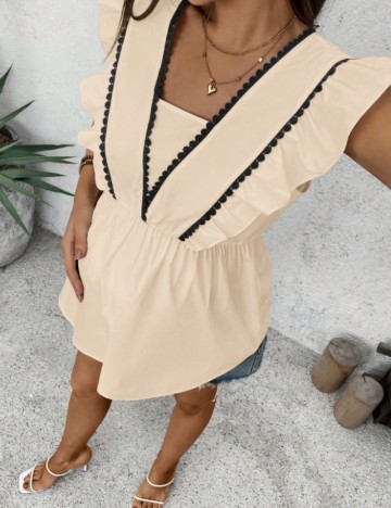 Cămașă cu m&acirc;necă scurtă Shein, crem