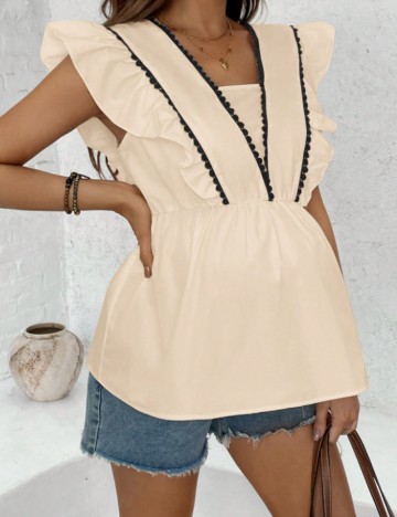 Cămașă cu m&acirc;necă scurtă Shein, crem