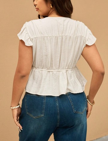 Cămașă cu m&acirc;necă scurtă Shein Curve+, crem