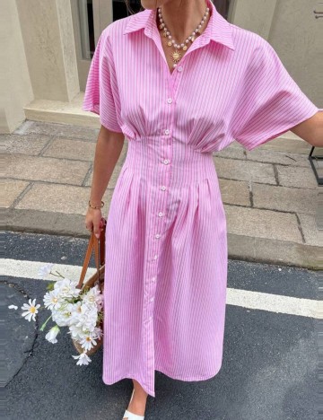 Rochie tip cămașă Shein, roz