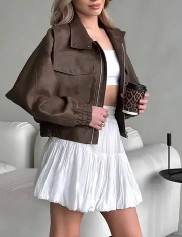 Geacă Imitație Piele Shein, maro