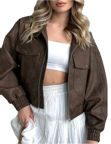 Geacă Imitație Piele Shein, maro