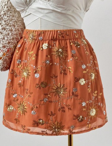 Fustă mini Shein Curve+, cărămiziu