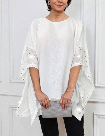 Cămașă cu m&acirc;necă scurtă Shein, alb