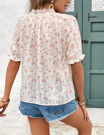 Cămașă cu m&acirc;necă scurtă Shein, crem