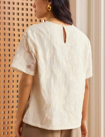 Cămașă cu m&acirc;necă scurtă Shein, crem