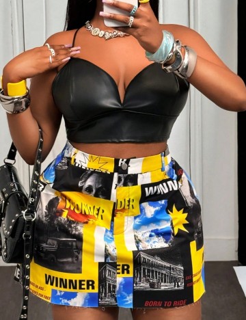 Fustă mini Shein Curve+, mix culori