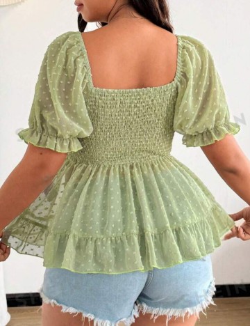 Cămașă cu m&acirc;necă scurtă Shein Curve+, verde