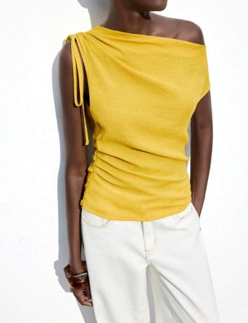 Cămașă cu m&acirc;necă scurtă Shein, galben muștar