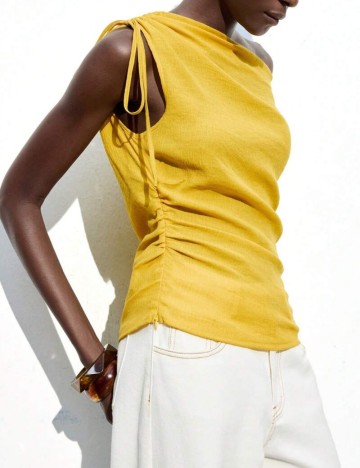 Cămașă cu m&acirc;necă scurtă Shein, galben muștar