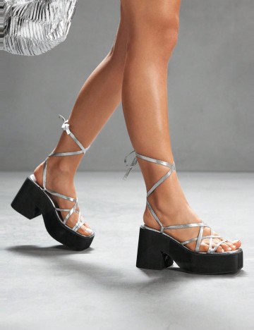 Sandale cu platformă Shein CUCCOO, argintiu