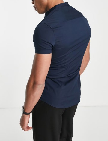 Cămașă cu m&acirc;necă scurtă ASOS, albastru