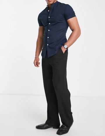 Cămașă cu m&acirc;necă scurtă ASOS, albastru