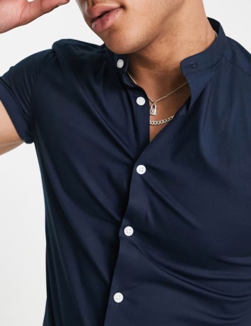 Cămașă cu m&acirc;necă scurtă ASOS, albastru