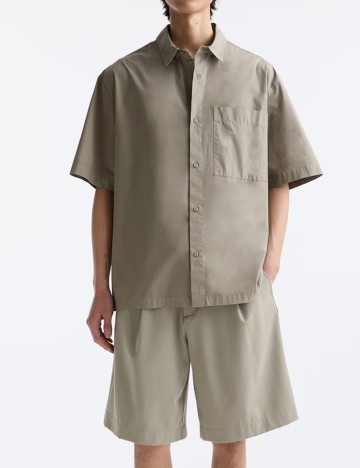 Cămașă cu m&acirc;necă scurtă Pull&Bear, bej