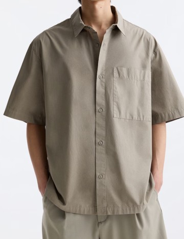 Cămașă cu m&acirc;necă scurtă Pull&Bear, bej