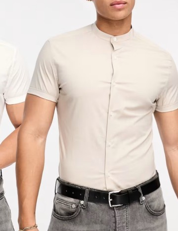 Cămașă cu m&acirc;necă scurtă ASOS, bej