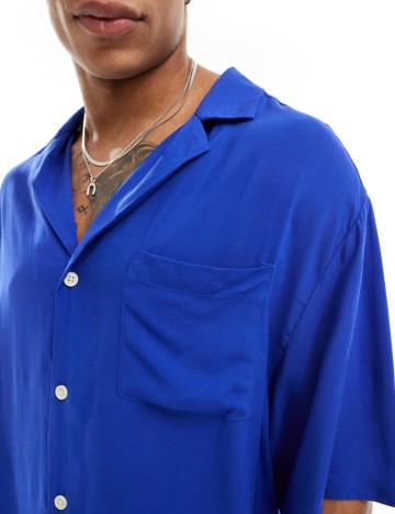 Cămașă cu m&acirc;necă scurtă ASOS, albastru