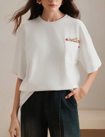 Tricou Shein Anewsta, alb