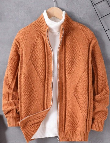 Pulover cu fermoar Shein, maro