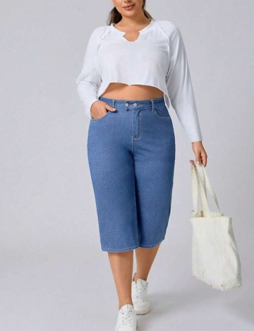 Pantaloni 3/4 Shein Curve+, albastru