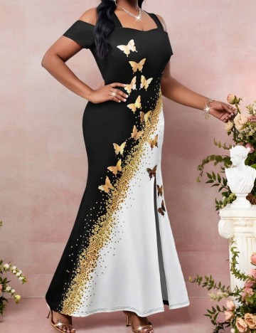 Rochie maxi Shein Curve+, mix culori