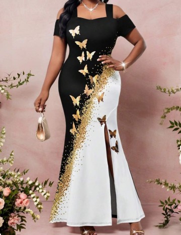 Rochie maxi Shein Curve+, mix culori