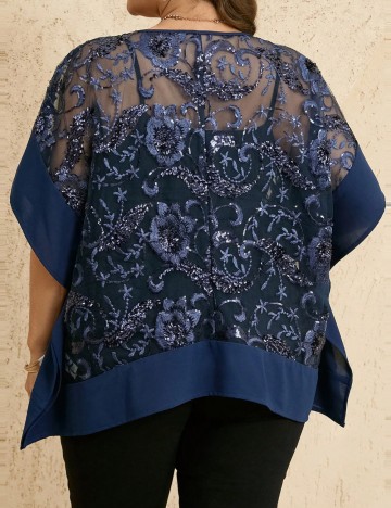 Cămașă cu m&acirc;necă scurtă Shein Curve+, albastru