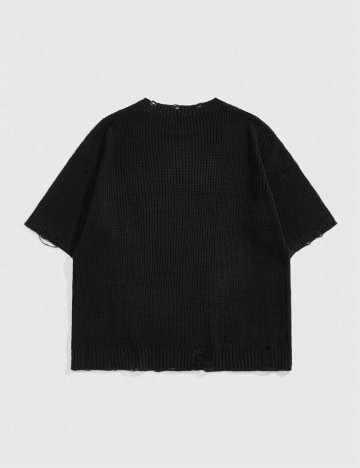 Pulover cu m&acirc;necă scurtă Shein, negru