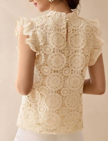 Cămașă cu m&acirc;necă scurtă Shein MOTF, crem