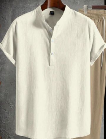 Cămașă cu m&acirc;necă scurtă Shein, crem