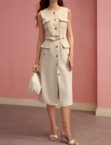 Rochie midi Shein MOTF, crem