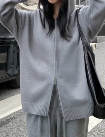 Pulover cu fermoar Shein, gri