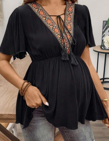 Cămașă cu m&acirc;necă scurtă Shein, negru