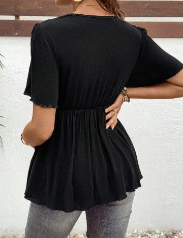 Cămașă cu m&acirc;necă scurtă Shein, negru