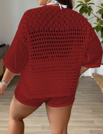 Compleu de plajă Shein Curve+, roșu