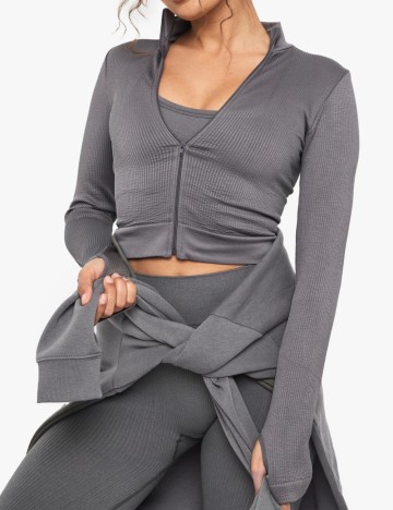 Bluză cu fermoar Boohoo, gri