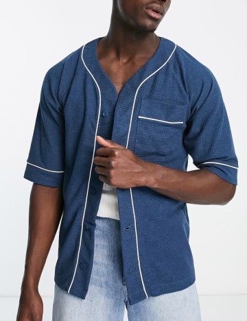 Cămașă cu m&acirc;necă scurtă ASOS, albastru