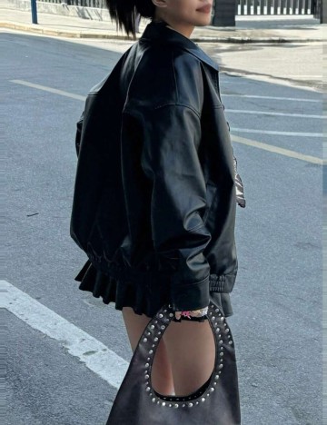 Geacă Imitație Piele Shein, negru